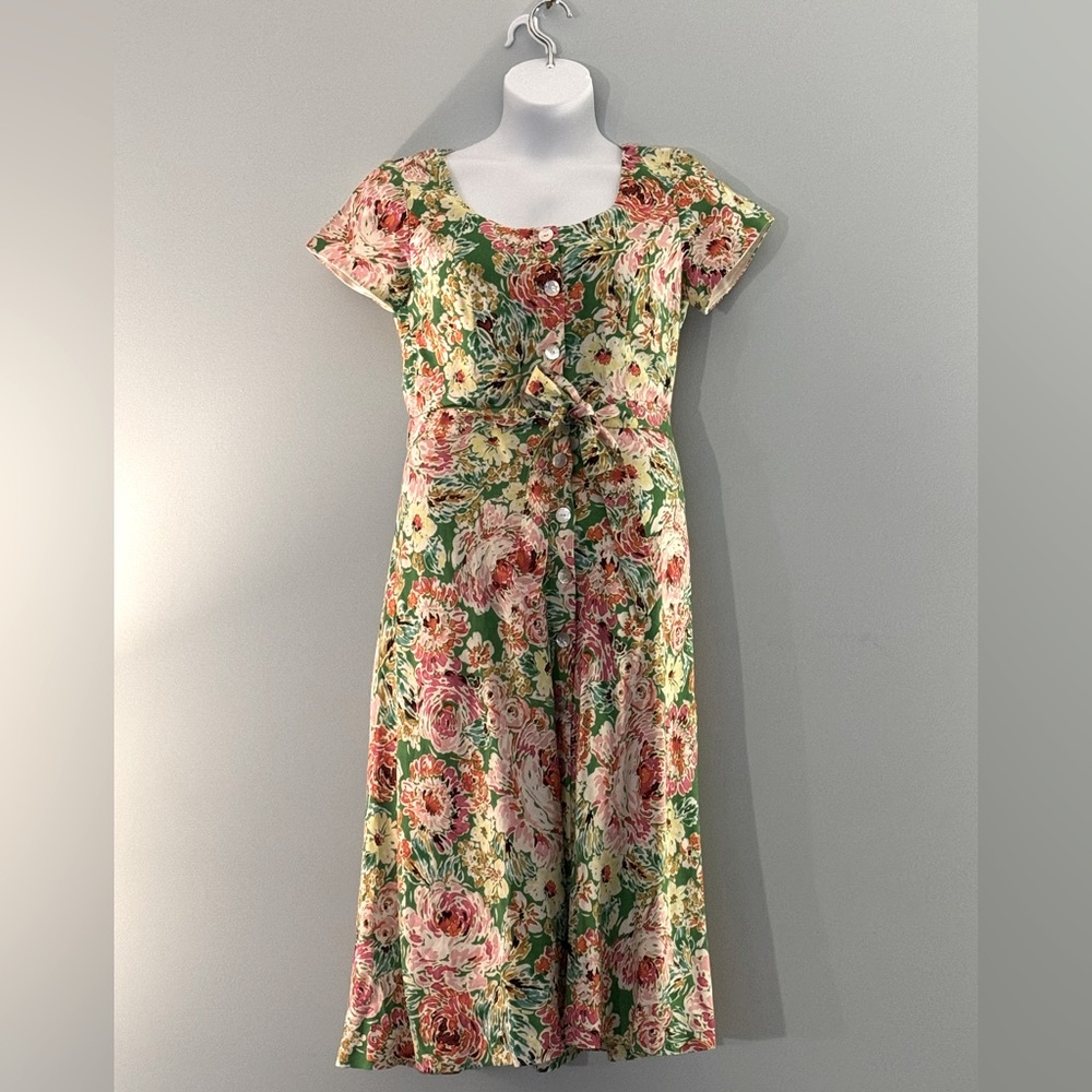 Linen green floral Coldwater Creek dress